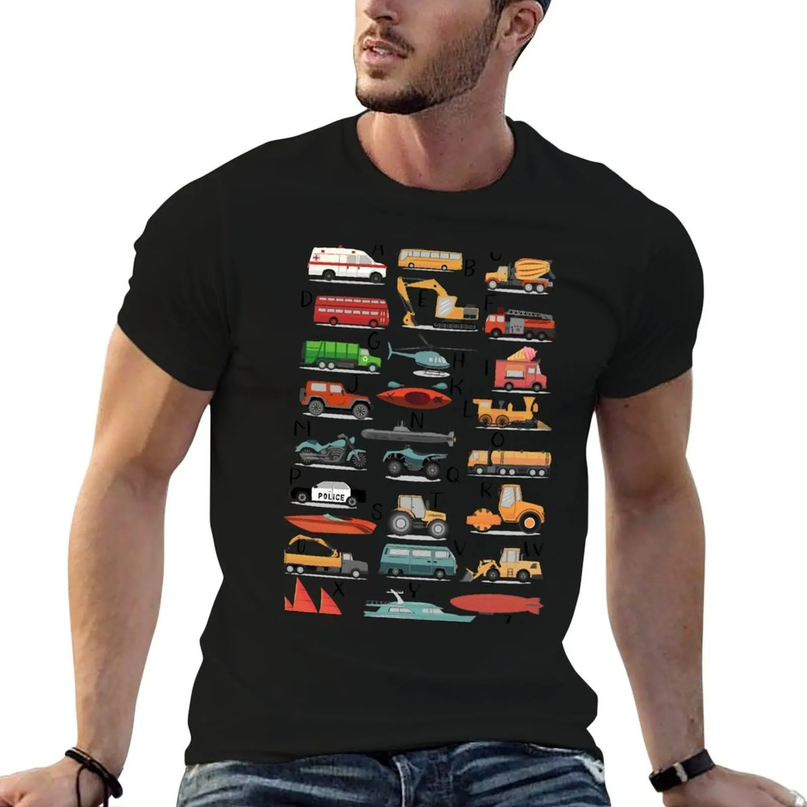Colourful Transportation Alphabet T-Shirt vintage clothes boys whites mens vintage t shirts