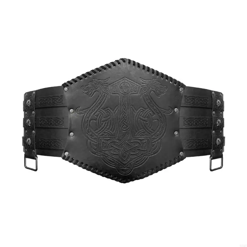 92ME Medieval Leather Belt Knight Corsets Belt Embossed Wide Belt