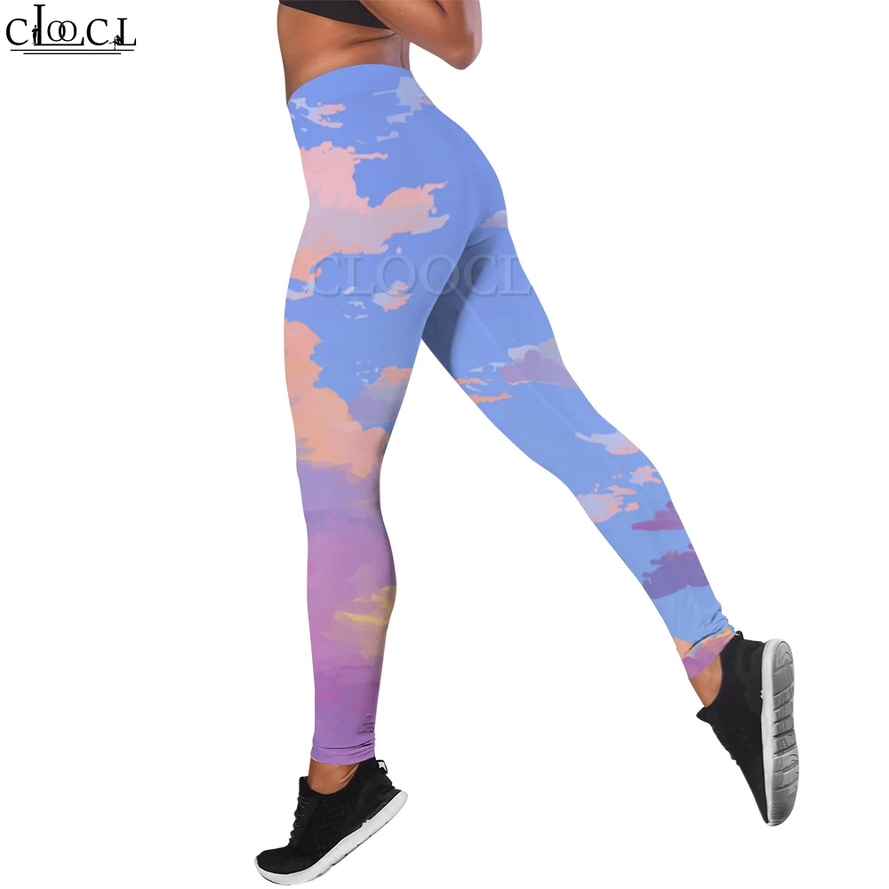 CLOOCL Leggings da donna Stretti ed eleganti Abbigliamento da yoga Pantaloni con stampa cielo nuvoloso Pantaloni da jogging Pantaloni da esercizio Leggings a vita alta