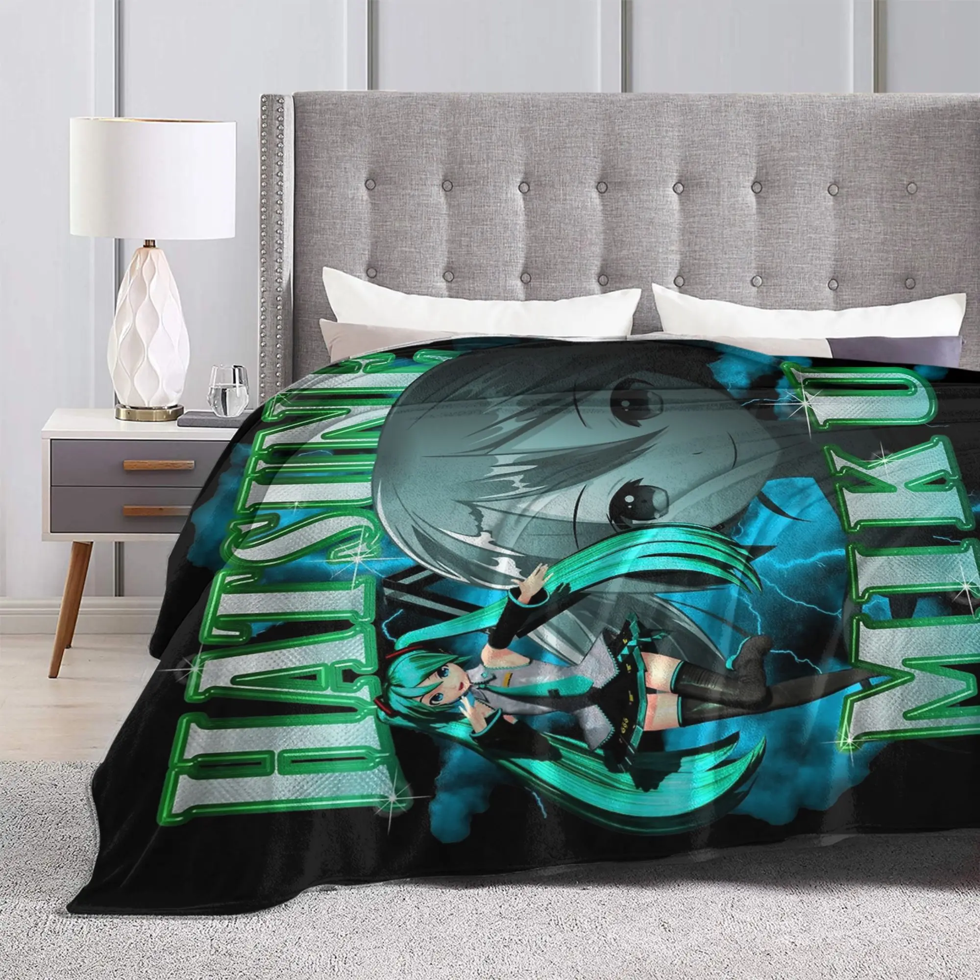 Hatsunes Mikus Rap Bootleg Blankets Fleece Spring Autumn  Multi-function Ultra-Soft Throw Blanket for Bed Travel Bedding Throws
