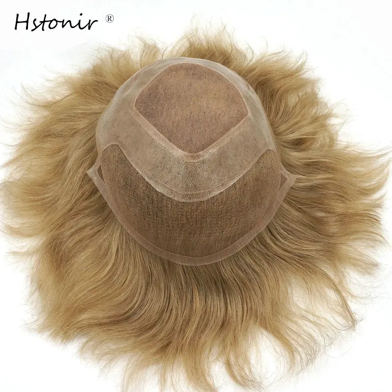 Hstonir Natural Wig For Men Human Hair Replacement System Prosthetic Male Toupee System Unit Indian Remy Hair H010