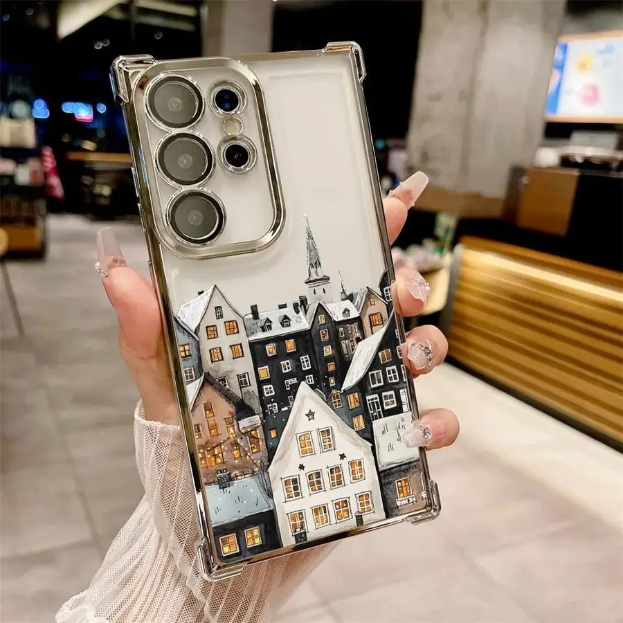 Casing Penutup Ponsel Lembut untuk Samsung Galaxy S23 S20 FE S21 Plus S22 Ultra S25 Edge S24 Selamat Natal Salju Musim Dingin