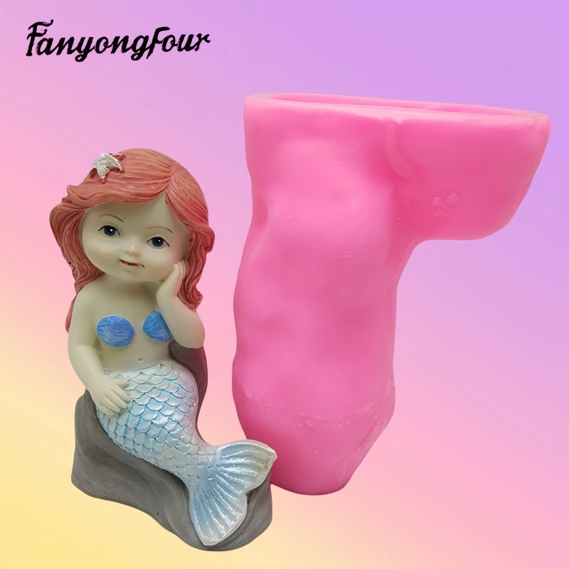 Fan Yong four squatting Little Mermaid silicone mold is used to make gypsum resin concrete chocolate car ornaments