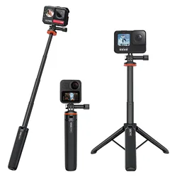 Uurig Extendable Action Camera Selfie Stick Tripod for Insta360 GoPro Hero 10 9 8 Action Camera for Selfie Vlog Live Broadsword