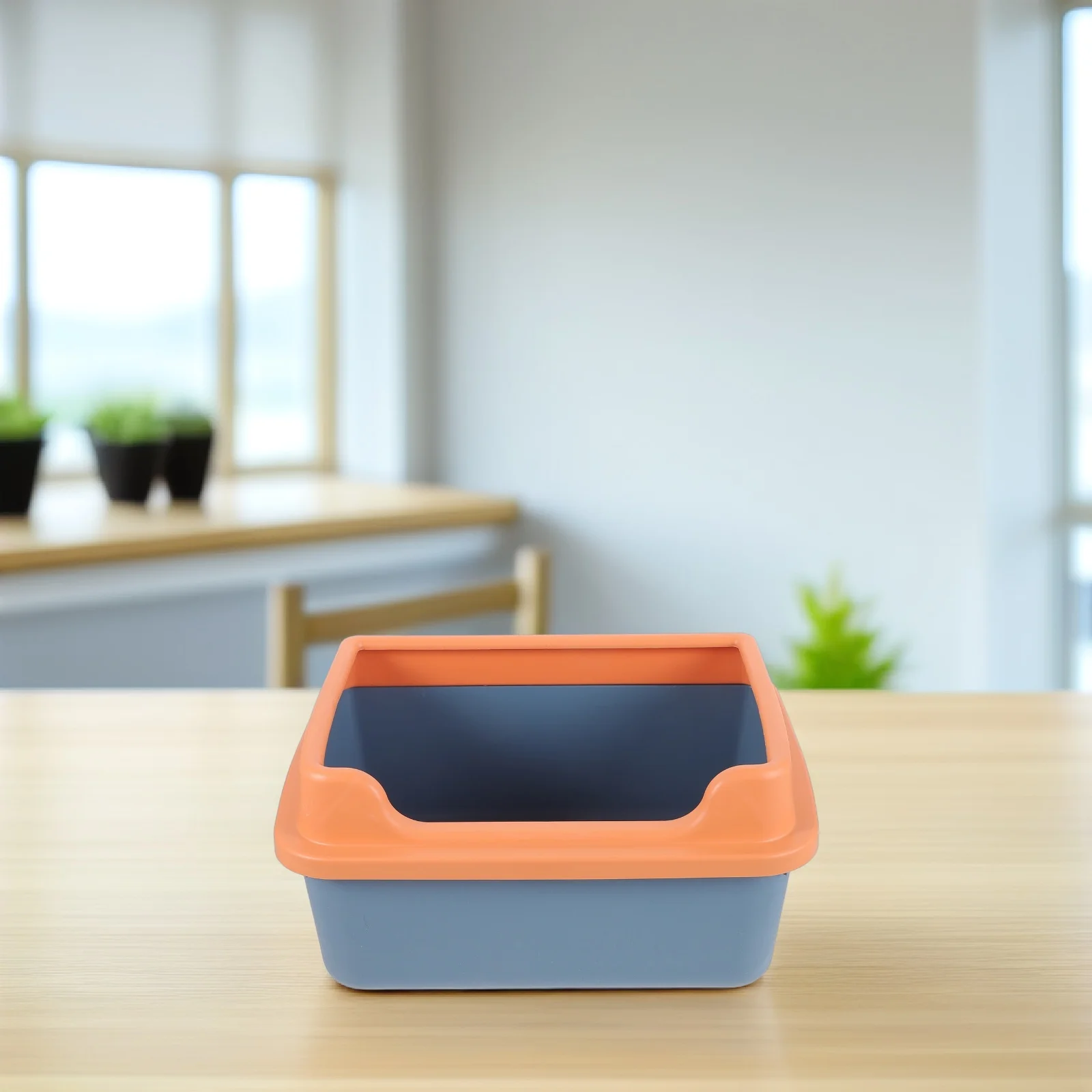 

Cat Litter Box Semi Enclosed Kitten Toilet Blue Small Size Spill Proof Large Opening Clean Decorative Cat Bedpan