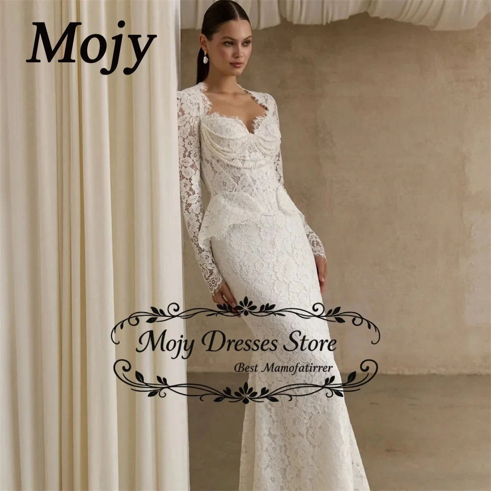 

Mojy Elegant Mermaid Lace Elegant Wedding Dresses Long Sleeve Backless Preals Brides Gown Custom Made 2026