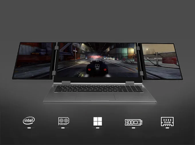 SZBOX MAX16 I7-1260P كمبيوتر ثلاثي شاشة عرض دفتر Windows11 Pro كمبيوتر محمول ثنائي القناة ذاكرة WIFI6 BT5.2 كمبيوتر محمول