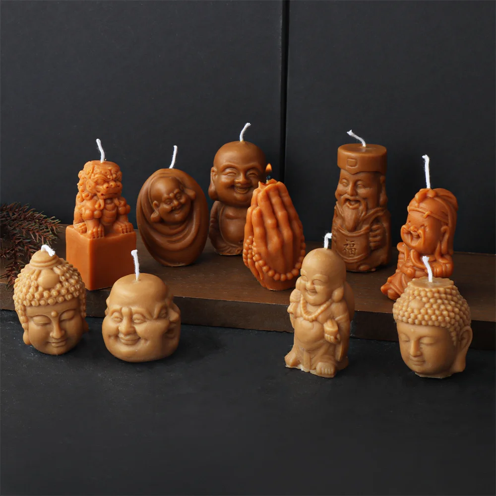 3D Buddhist Monk Silicone Mold DIY Handmade Laughing Buddha Plaster Clay Candle Making Mould Maitreya Buddha Statu Crafts Decor