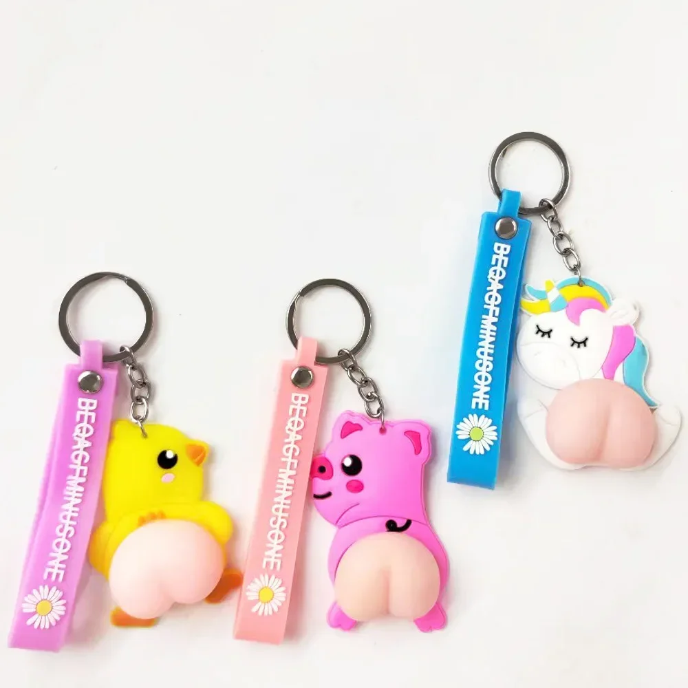 Pop Squeeze Butt Keychains Cartoon Decompression Fidget Toy Kawaii Corgi Dogs Soft Butts Silicone Vent Toys Adults Stress Relief