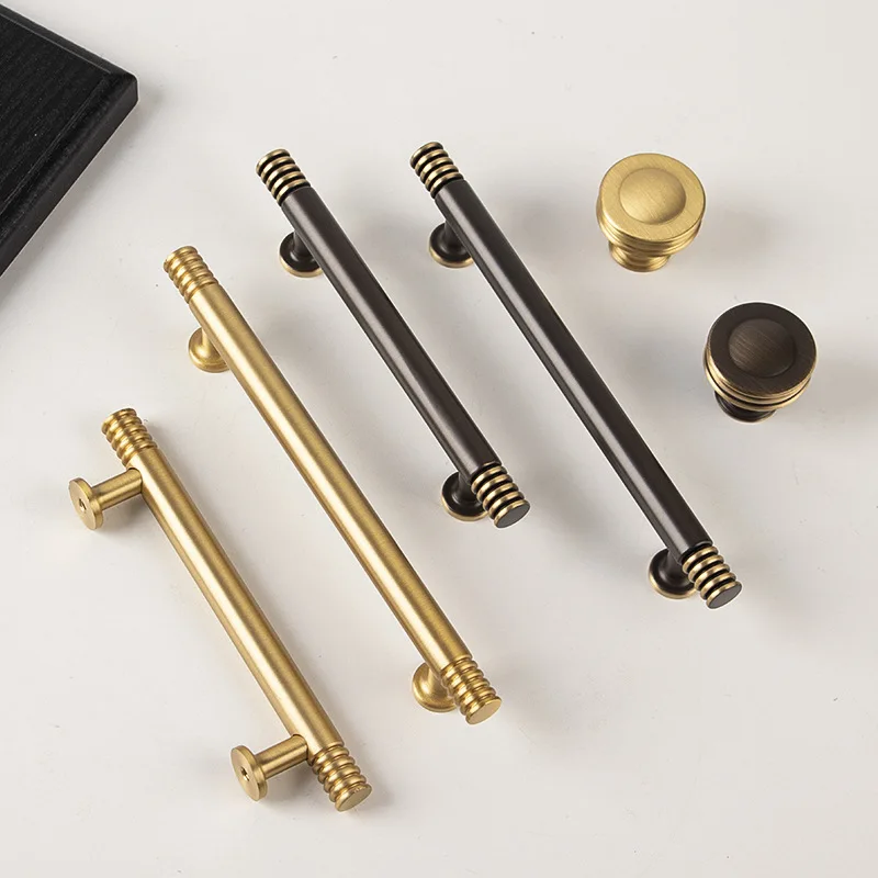 Brass Cabinet Handles Gold Textured Drawer Knobs Wardrobe Bar Pull Handle Furniture Pulls Door Hardware