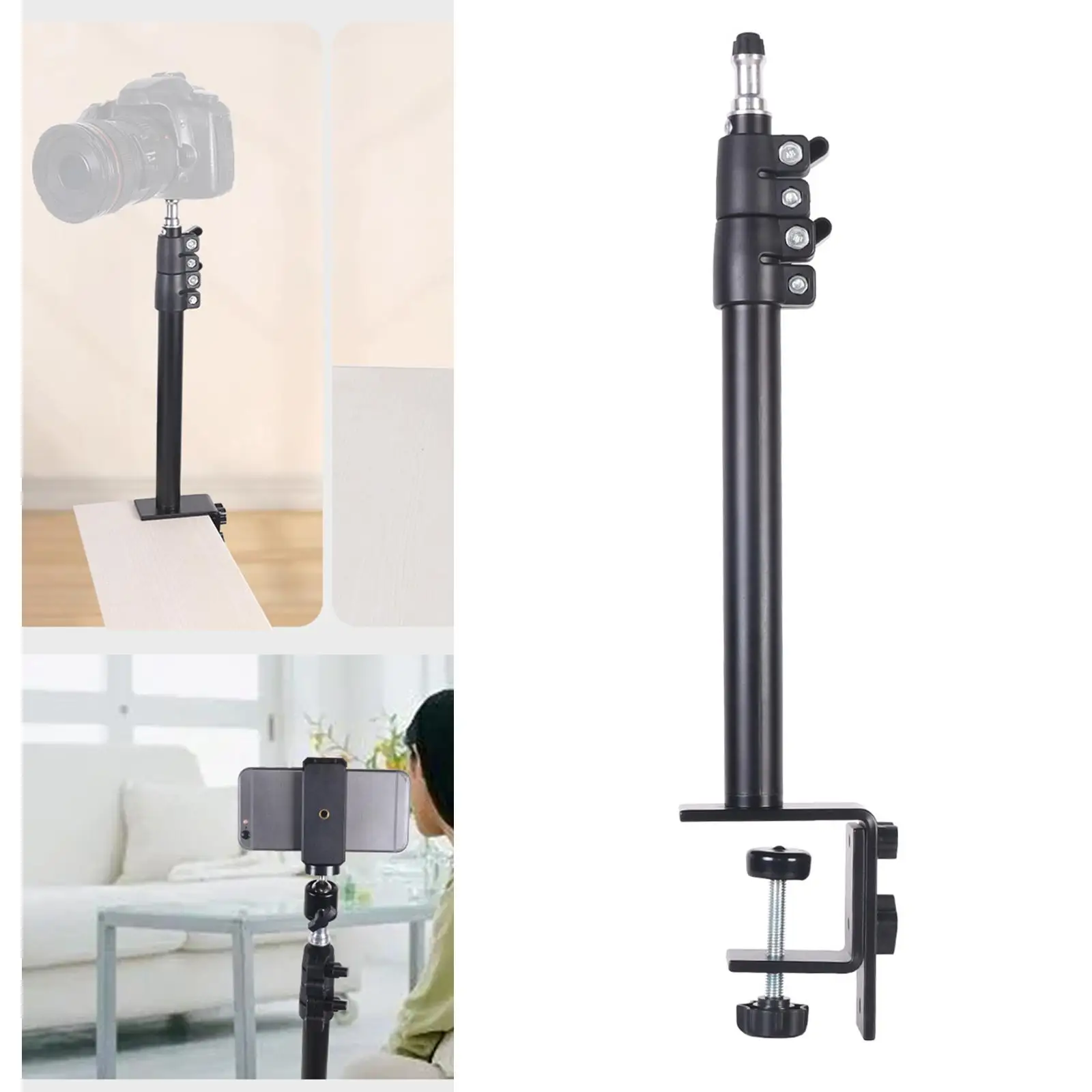 Adjustable Camera Desk Mount W/ 1/4 screws L clamp Desk Clamp Mount stands for video Streaming light Desktop DSLR