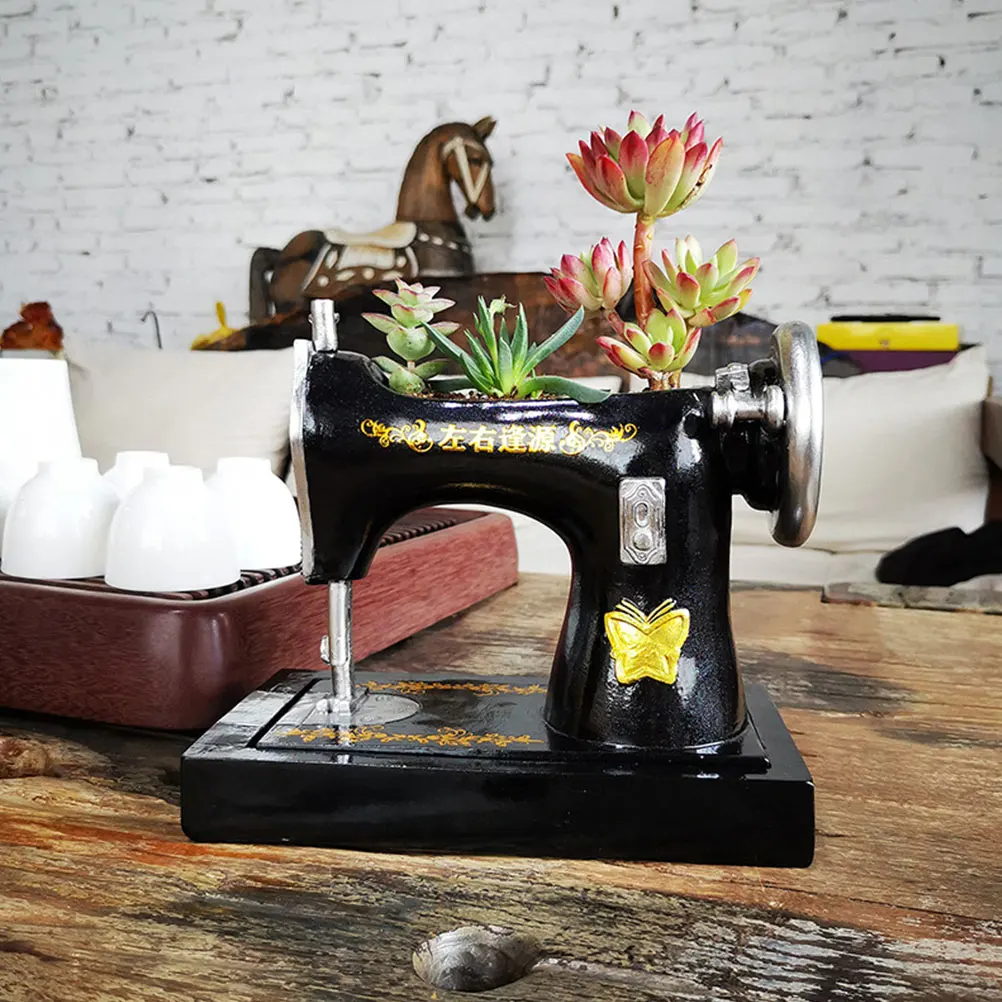 

Resin Flower Pot Mini Sewing Machine Planter Vintage Decorative Succulent Cactus Plants Container Creative Home Desktop Garden