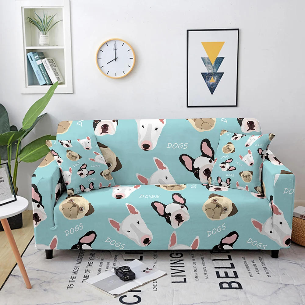 Cute Little Dog Cartoon Pattern Sofa Cover Fully Packaged Elastic Dustproof Wrinkle Resistant Multi-person Sofa Universal