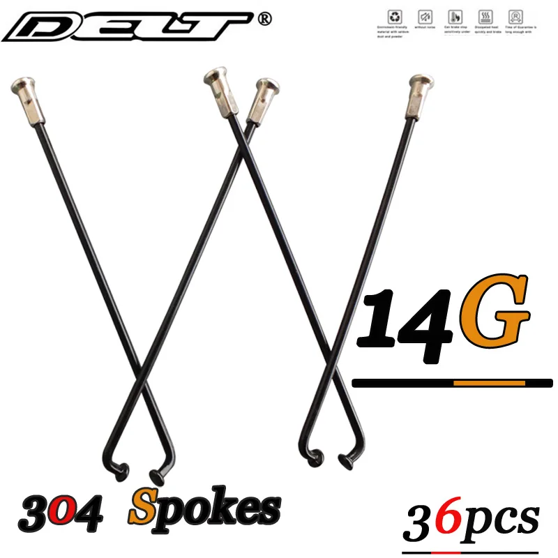 

DELT 36Pcs Bicycle Spoke 304 Stainless Steel 14G(2.0mm) 236 to 298mm Bike Nipples End Cap Road Mountain Parts