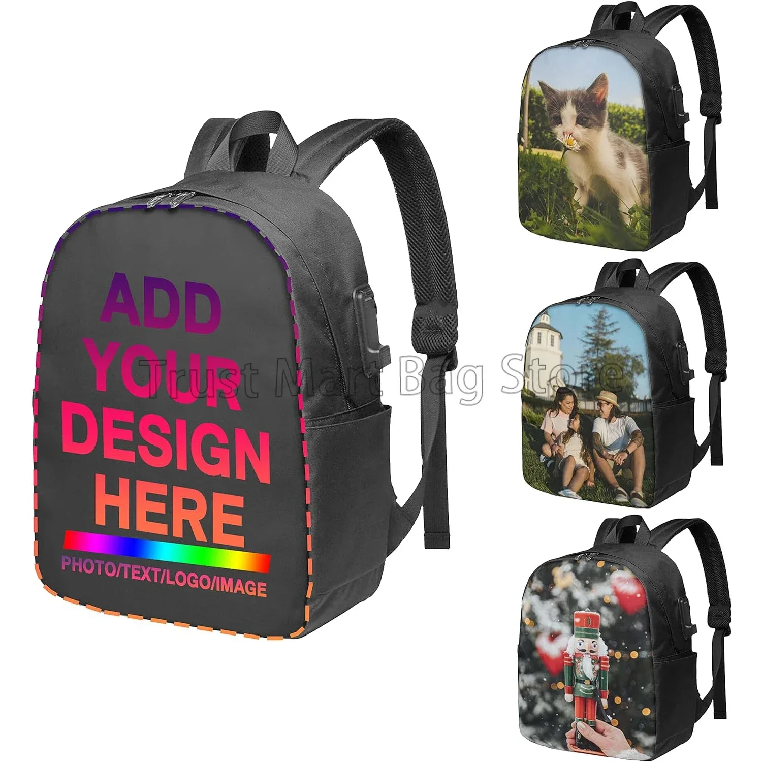 

Custom Laptop Backpack Personalized Large Capacity Shoulder Traveling Bag Add Your Photo Text Casual Travel Backpack Knapsack