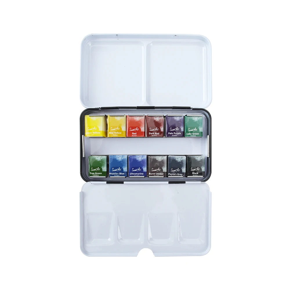 Seamiart 12 Kleur Kunstenaar Grade Professionele Aquarellen Verf Set Met 1Pc Draagbare Metalen Doos Voor Tekening Aquarel Art Supplies