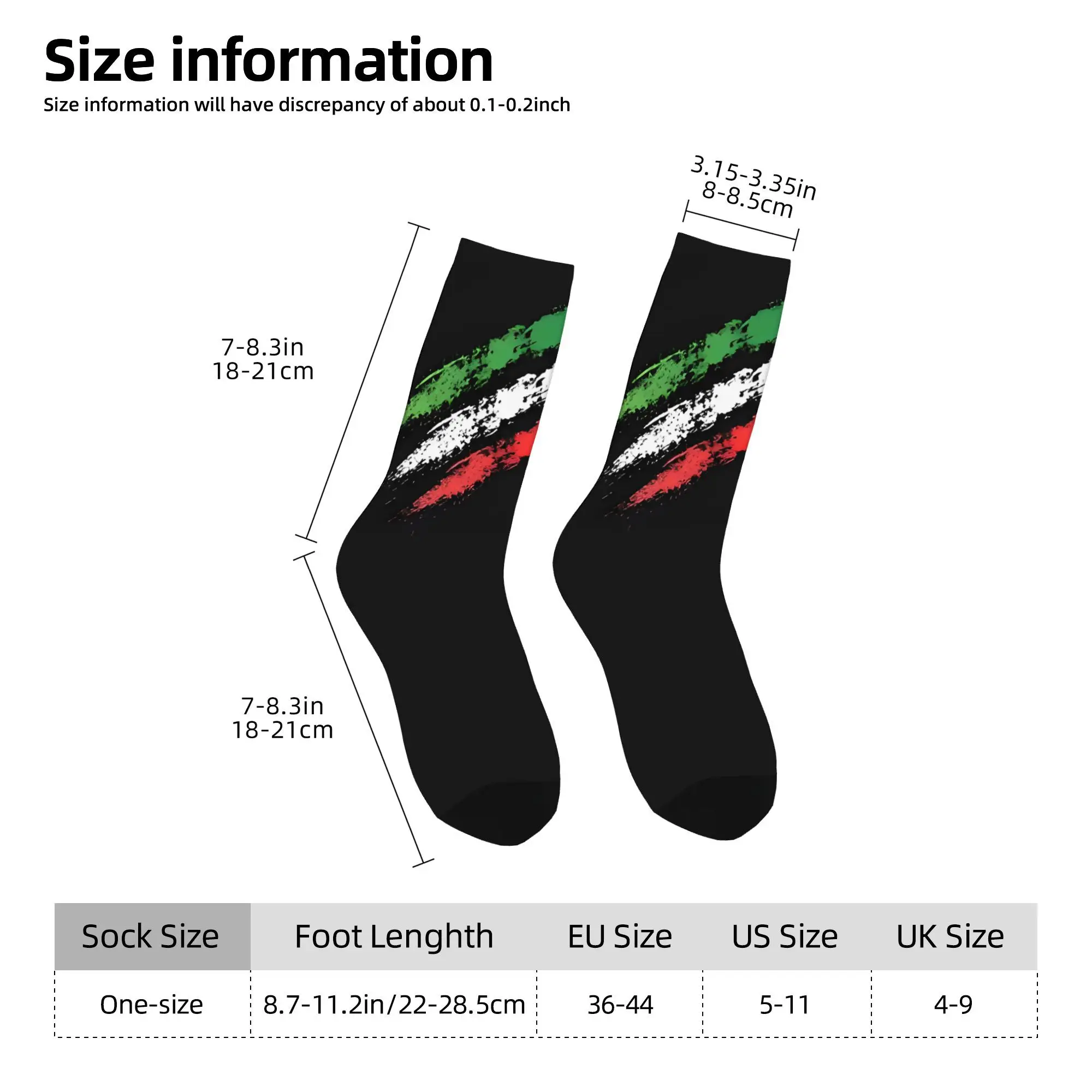 taly Flag Socks Black with Green White Red Stripes, Polyester Blend Knit Design Perfect for Cycling Casual Wear Cycling