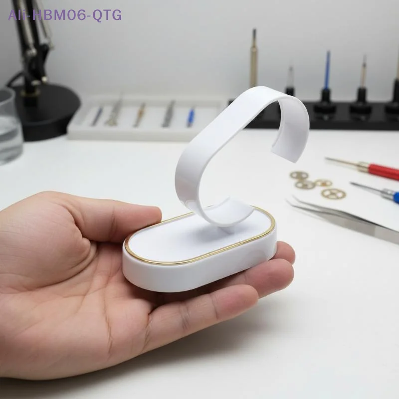 Hot White Plastic Watch Display Stand Gold Trim Single Tier Wrist Watch Holder Stable Watch Display Rack For Counter Showcase