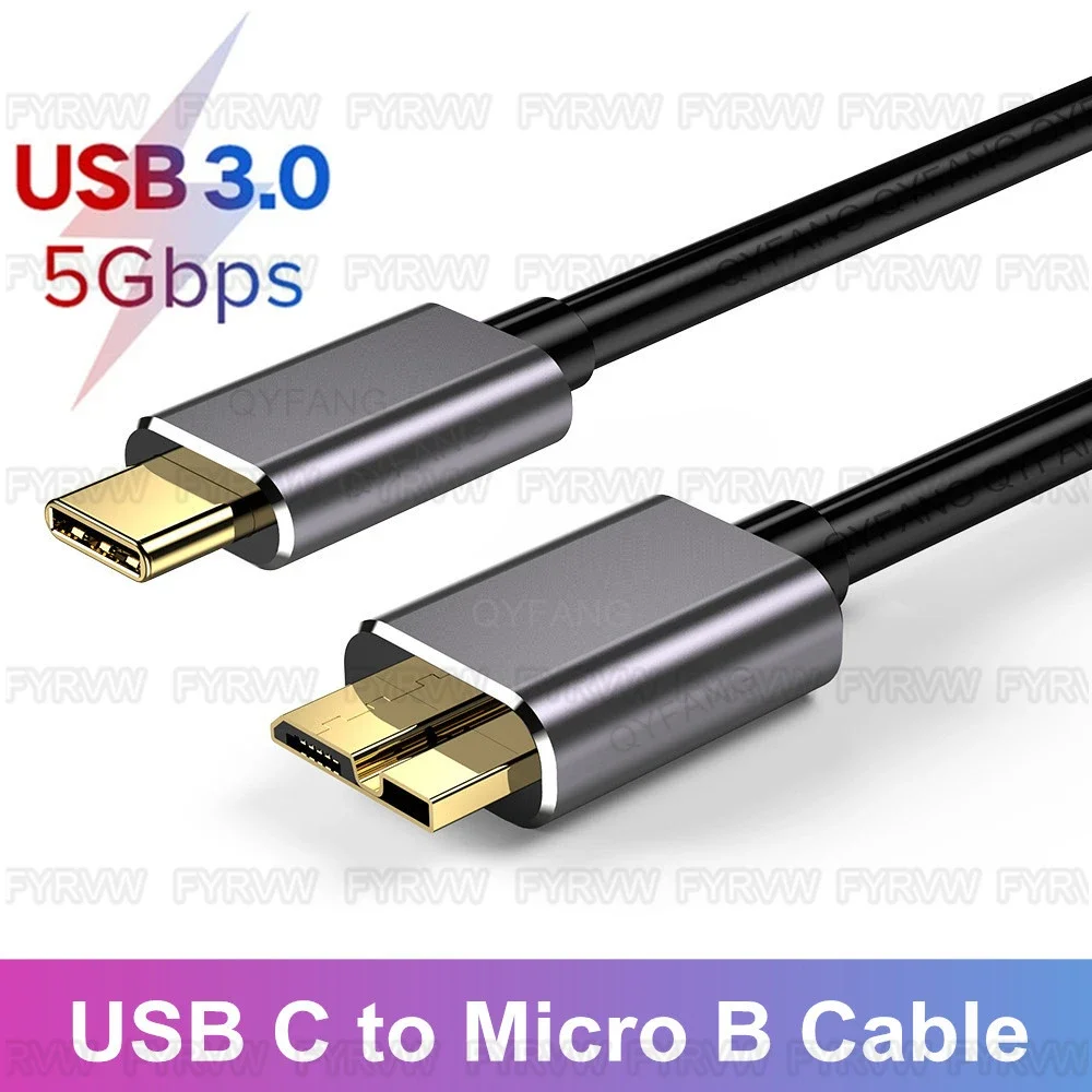 USB C para Micro B Cabo de Disco Rígido, Tipo C, 5Gbps, Conector de Dados, Adaptador para Smartphone, Note3, PC, Câmera, WD, Toshiba Disk Cord