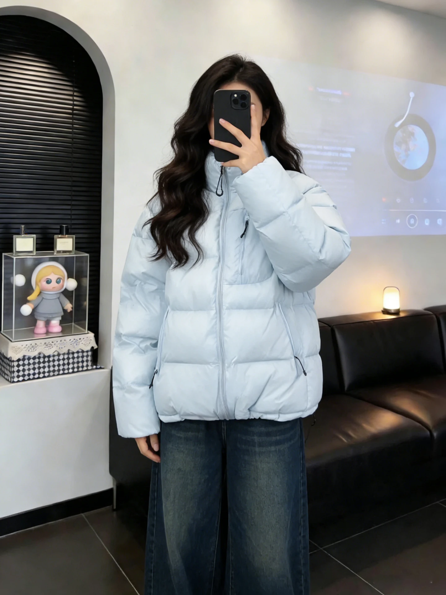 

Американская элитная синяя куртка с воротником-стойкой и наполнителем из хлопка для женщин, осенне-зимняя, новая, маленького размера, стильное пальто