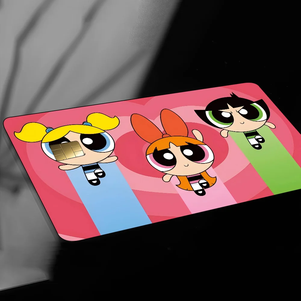 الكلاسيكية الكرتون T-The Powerpuff الفتيات أنيمي الغطاء الأمامي لاصق غشائي الجلد لبطاقة الخصم الائتمان رقاقة صغيرة كبيرة #6