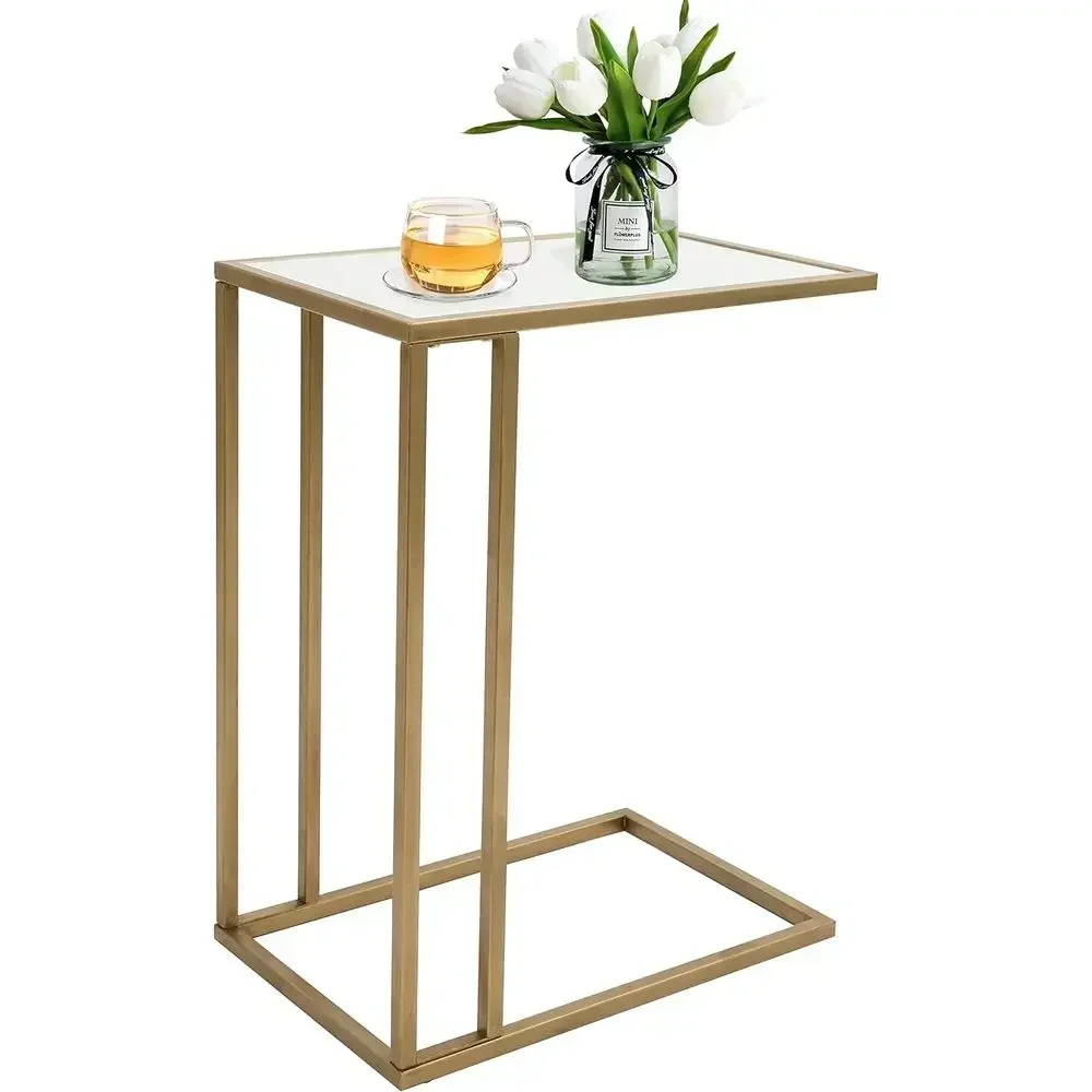 Gold Marble Side Table - Sleek Accent for Small Spaces, 19L x 12W x 24H