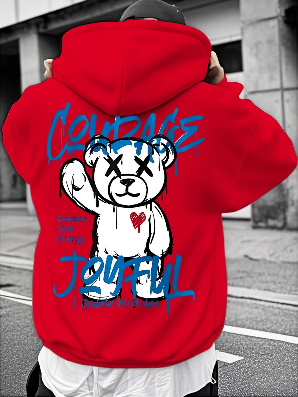 

Новая европейская и американская мужская осенняя индивидуальная толстовка с принтом плюшевого мишки, удобная и мягкая толстовка с капюшоном, уличный топ