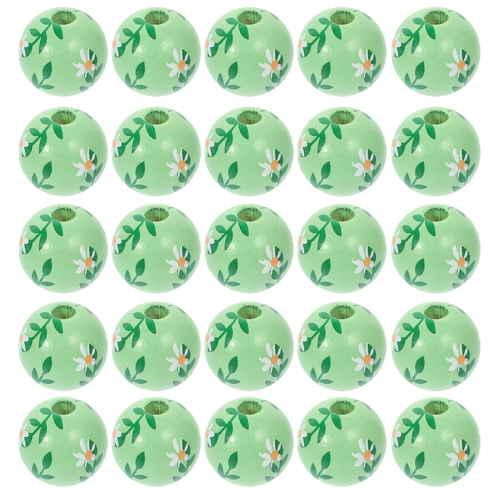 30Pcs Round Flower Wood Beads Delicate Patterns DIY Crafts Decorative Accessories Wooden Beads for Crafts DIY Garland Wood Bead