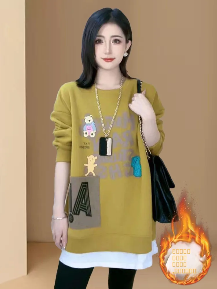 

Новая модная женская толстовка средней длины на флисовой подкладке, свободного кроя, для зимы