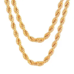 Noble 45-60cm 18K Gold 4mm Round Rope Chain Necklace for Women Man Fashion Wedding Party Charm Jewelry