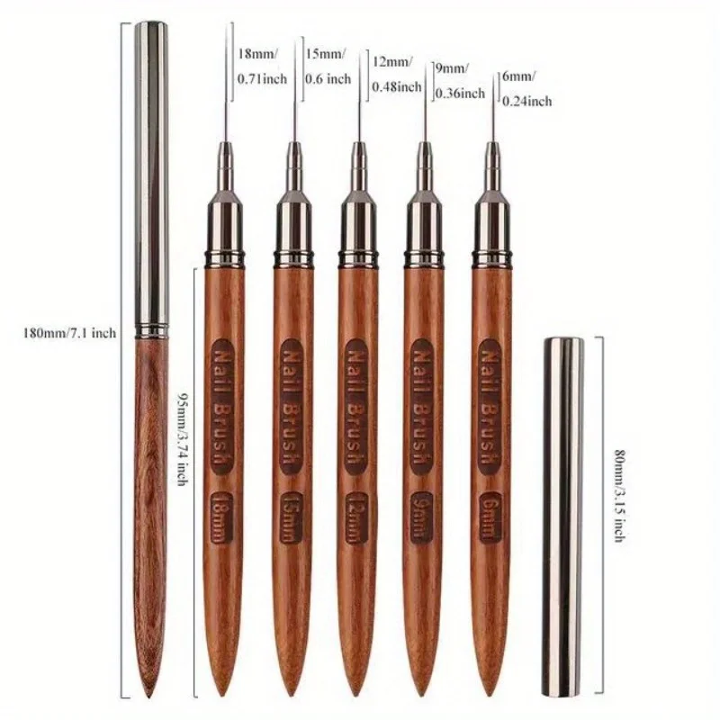 5pcs/set Round Wood Handle Art Liner DIY Painting Brush Drawing Lines Stripe Flower Painting Pen Nail Liner Brush Set with 5size 2