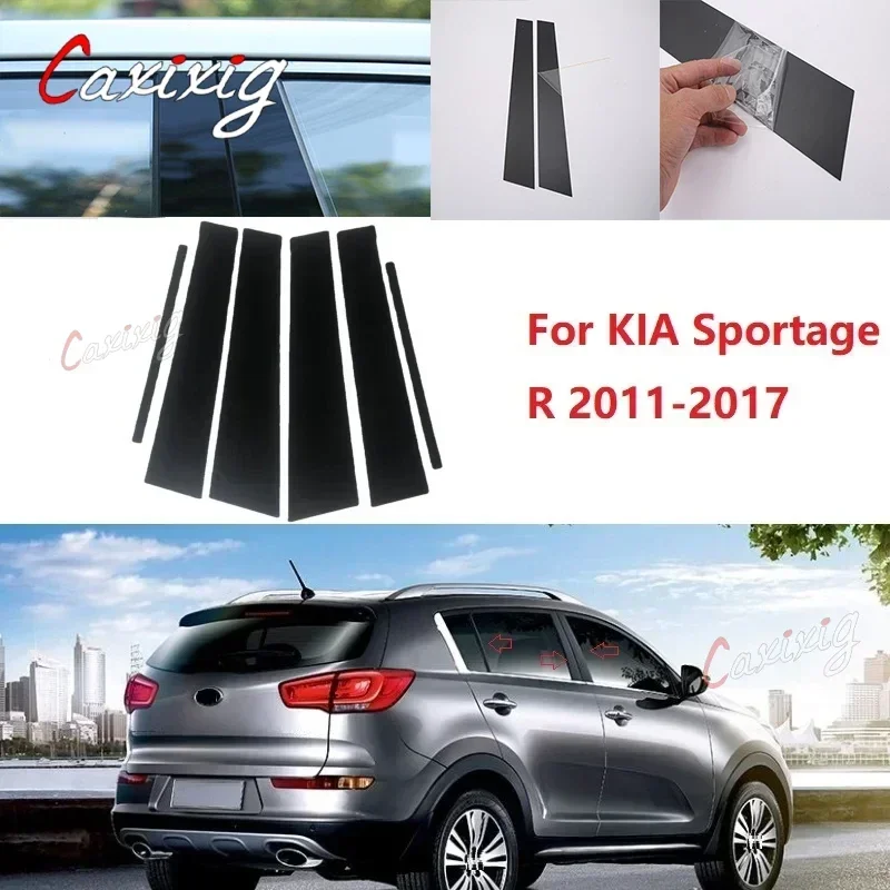 

6PCS Polished Pillar Posts Gloss Black For KIA Sportage R 2011-2017 BC Column Sticker Fit Window Trim Cover