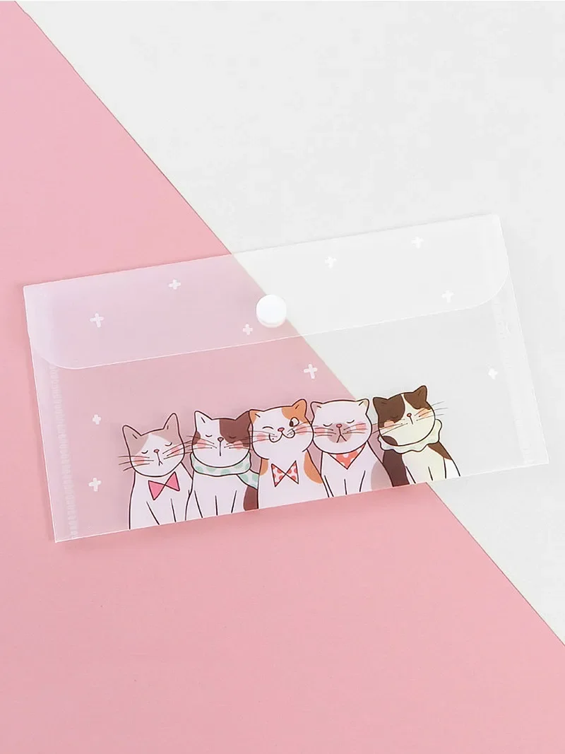 Cartoon Pattern Transparent PVC Large Capacity Clear Bag Stationery Storage Bag Finger Ring Zipper Waterproof File Bag