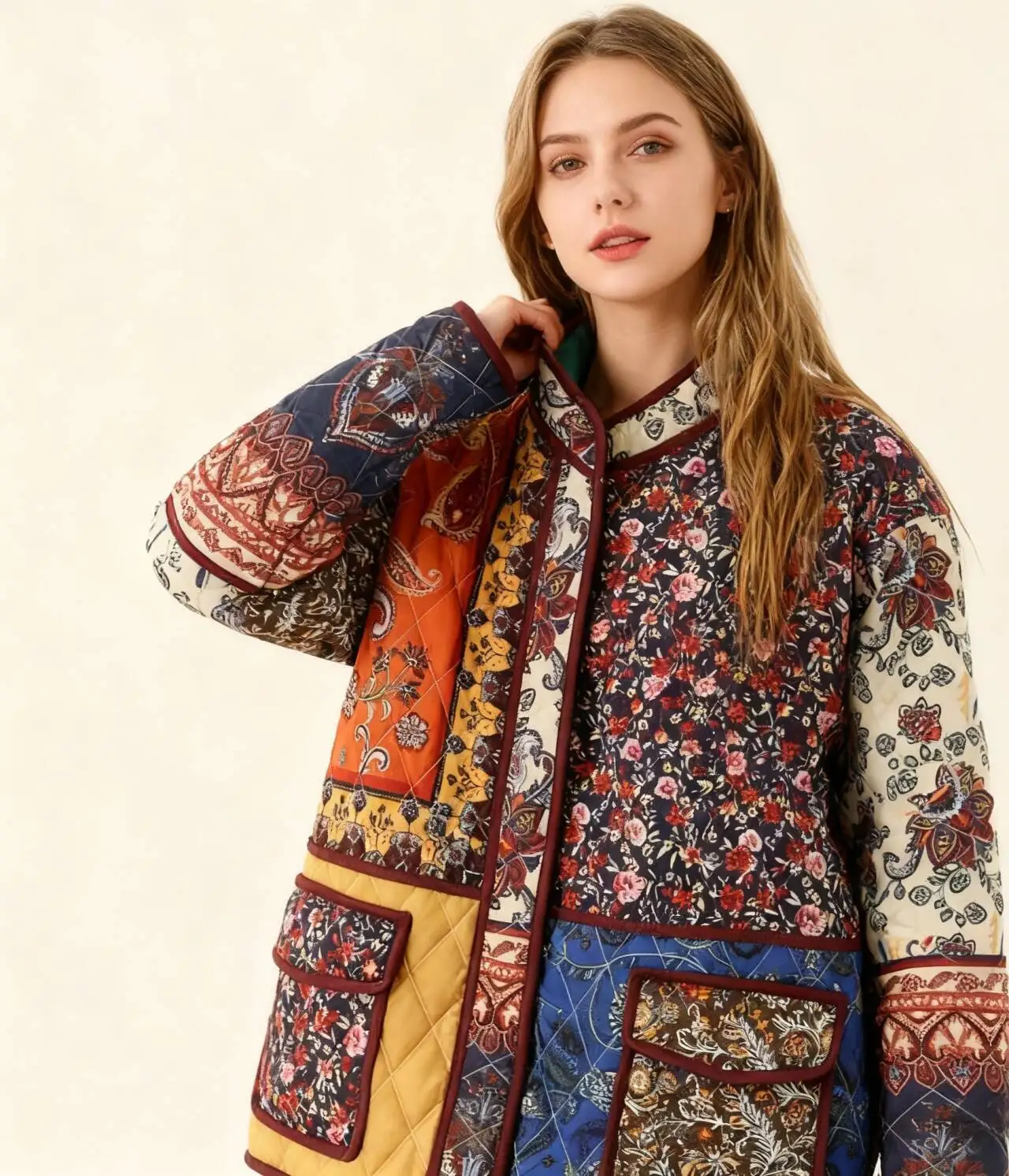 Parkas Womens Korean Autumn Aesthetic Checked Cropped Snap-Button Waist-Closed Waistband Lined Turtleneck O-Neck Double-Sided OL