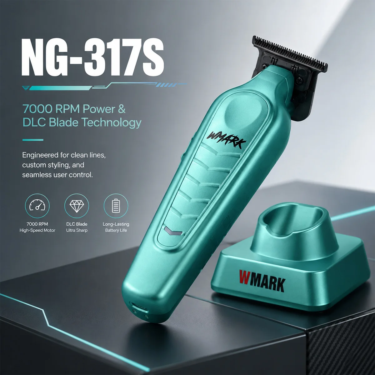 wmark-ng-317-プロフェッショナルバリカン-ゼロギャップ-dlcブレード仕上げ機-ベースチャージャー付き-メンズ精密ヘアトリマー