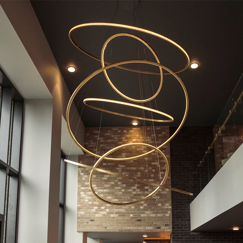 

Nordic Led Rings Chandelier Circle Golden Villa Living Room Atmosphere Indoor Lighting Lamps Exhibition Hall Decorative Pendant