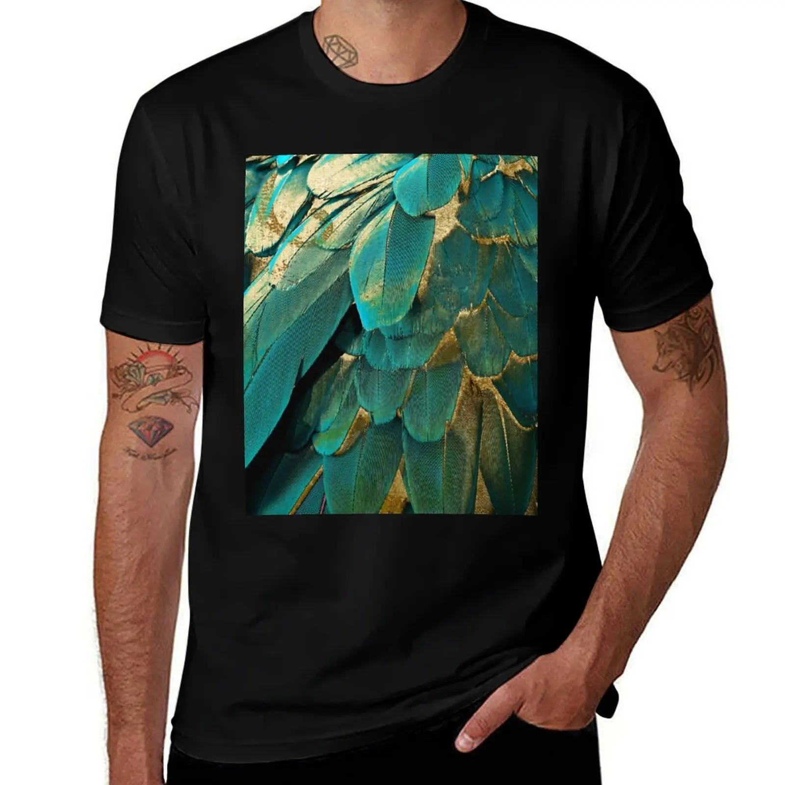 

Feather Glitter Teal and Gold T-Shirt t shirt man casual man tshirt