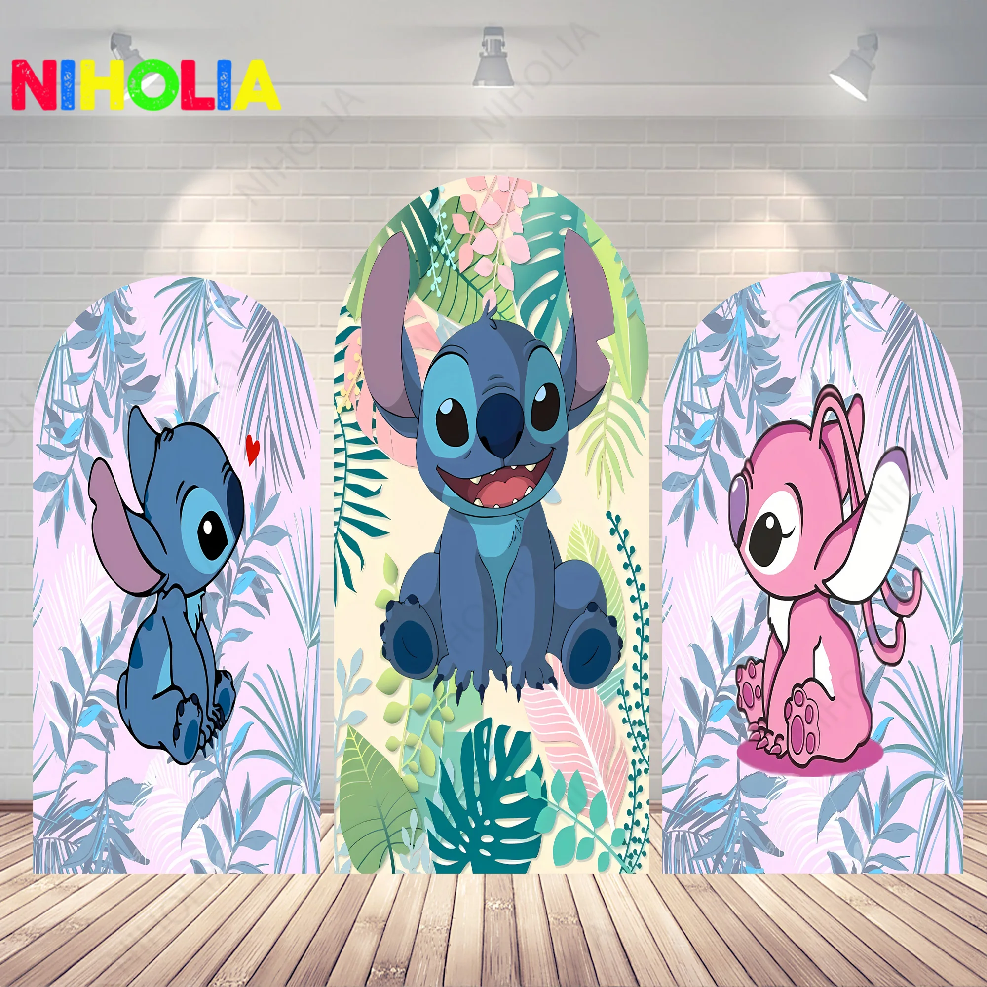 Disney Stitch Arch Covers Photo Backdrop Kids Birthday Party Polyester Doubleside Background Baby Shower Decoration