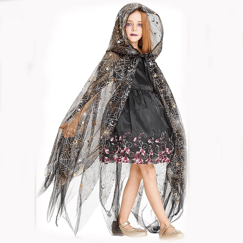 loween  Spider Pattern Net awl Sparkling Tulle Skirt Tailcoat Stage Performance Photo oot Women's Costume
