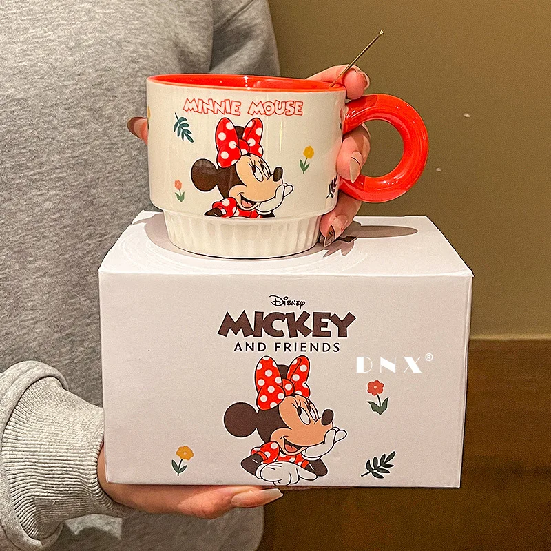 Disney Mickey Mouse Ceramic Cute Coffee Cup High Appearance Makeup With Spoon Home Creative Milk Water Cup Housewarming Gifts