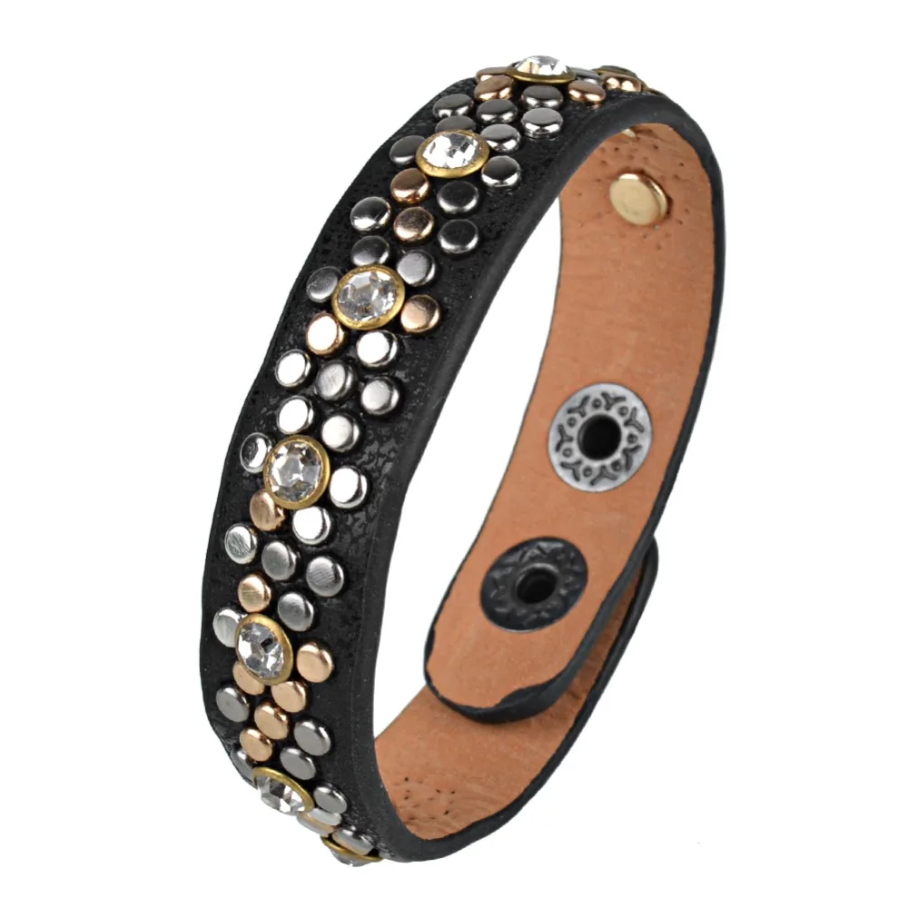 Kirykle 2018 New Women Jewelry Leather Bracelets Brand Fashion Punk Wide Rivet Cuff Bracelets & Bangle for Women Accessory