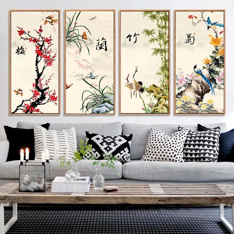 

Modern Minimalist Cross Stitch Kit Plum Orchid Bamboo Chrysanthemum Living Room Bedroom Small Wall Hanging Chinese Style