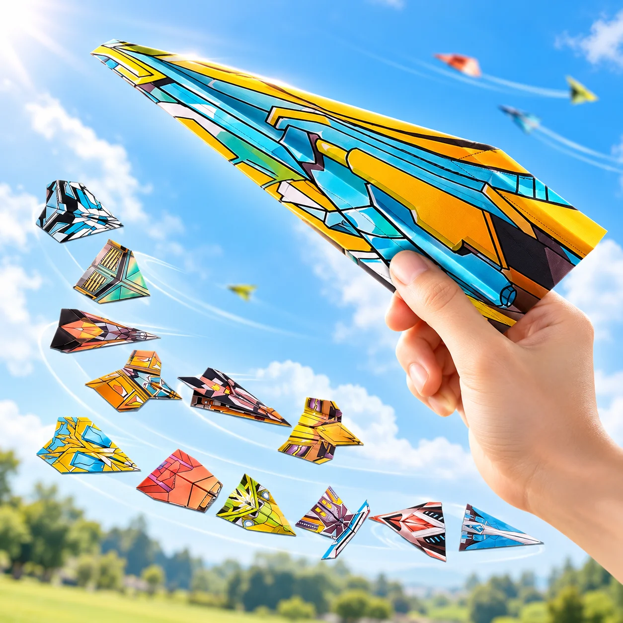 Paper Airplane Origami Kit, 36 Sheets Pre Printed Folding Paper, 12 Airplane Designs, DIY Handcraft Paper Folding Set