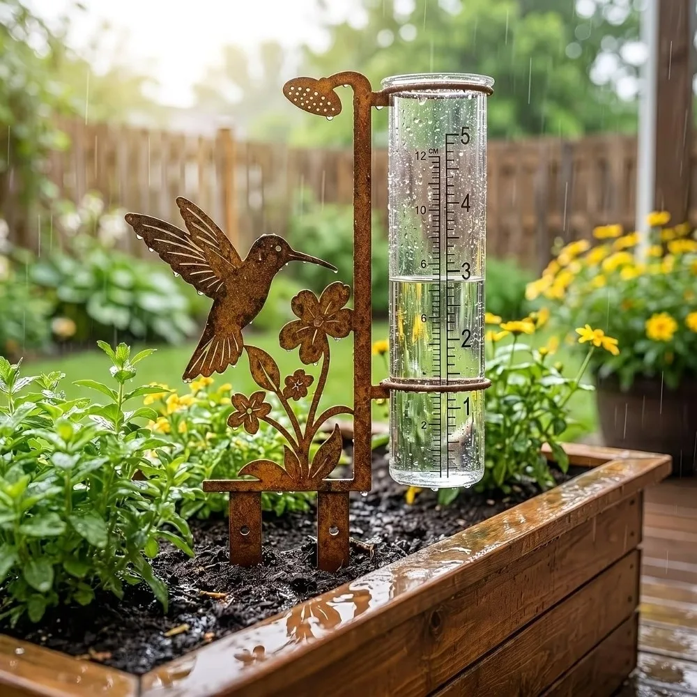 New Iron Bird Bath Feeder Removable Bird Shape Rain Gauge Stake Decorative Weather Resistant Bird Feeder Stake Garden Decor