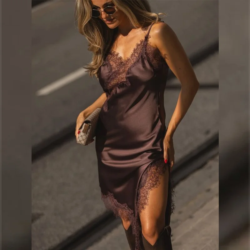 Sukienka koronkowa damska HXAO, satynowa sukienka na imprezę, sukienki damskie bez rękawów, żółta sukienka na Nowy Rok, asymetryczna sukienka bez pleców, seksowne sukienki.