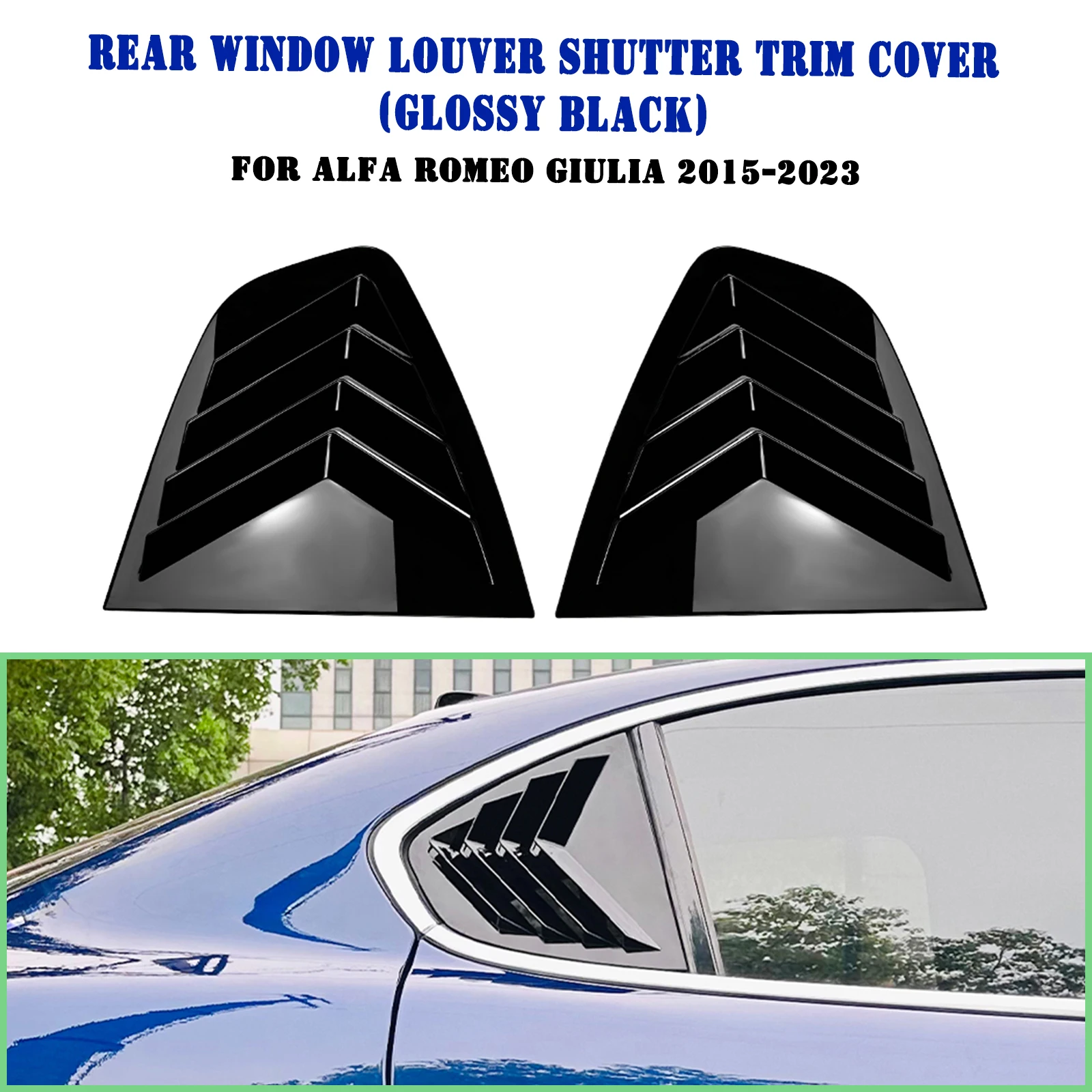 

For Alfa Romeo Giulia 2015-2023 Rear Side Window Louver Shutter Trim Cover Carbon Fiber Look/Gloss Black Windshield Sun Shade