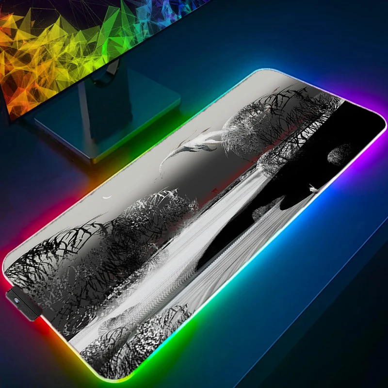 RGB LED Mouse Pad Multi Size Gamer Black White Landscape Keyboard Pad Desk Mats Extended Mausepad Office PC Gaming Mousepad