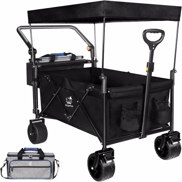 Collapsible Wagon Heavy Duty Folding Cart with Removable Canopy, 4