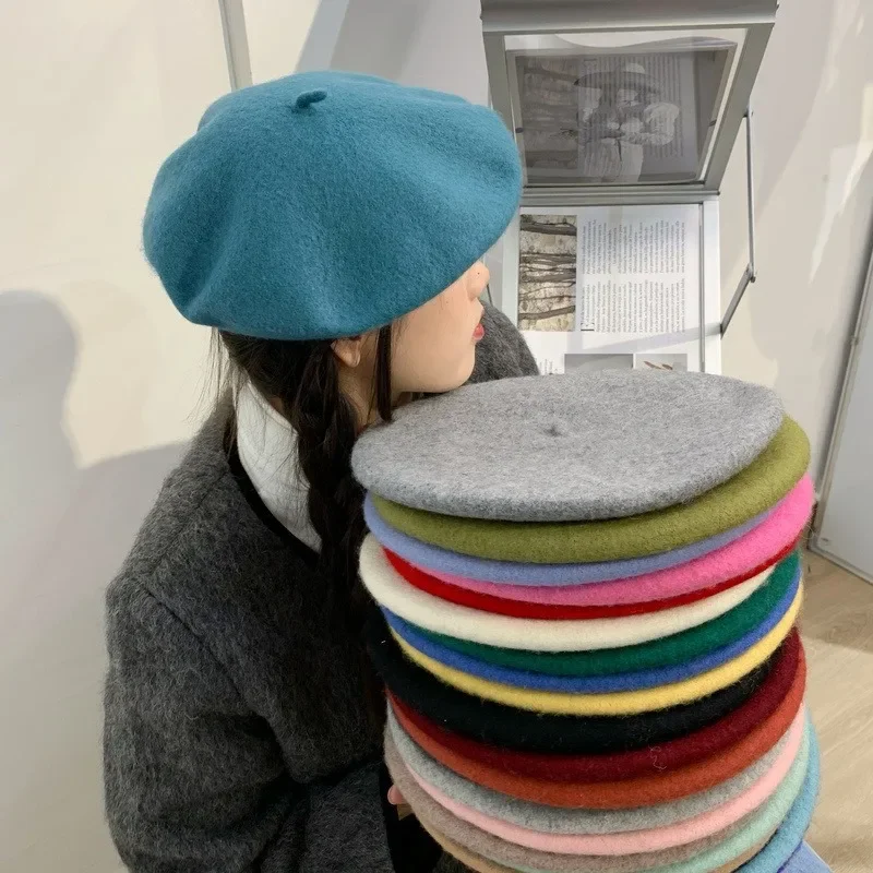 Fashion Wool Berets Women French Artist Solid Color Vintage Versatile Big Head Circumference Cap Girls Elegant Soft Beanie Hat