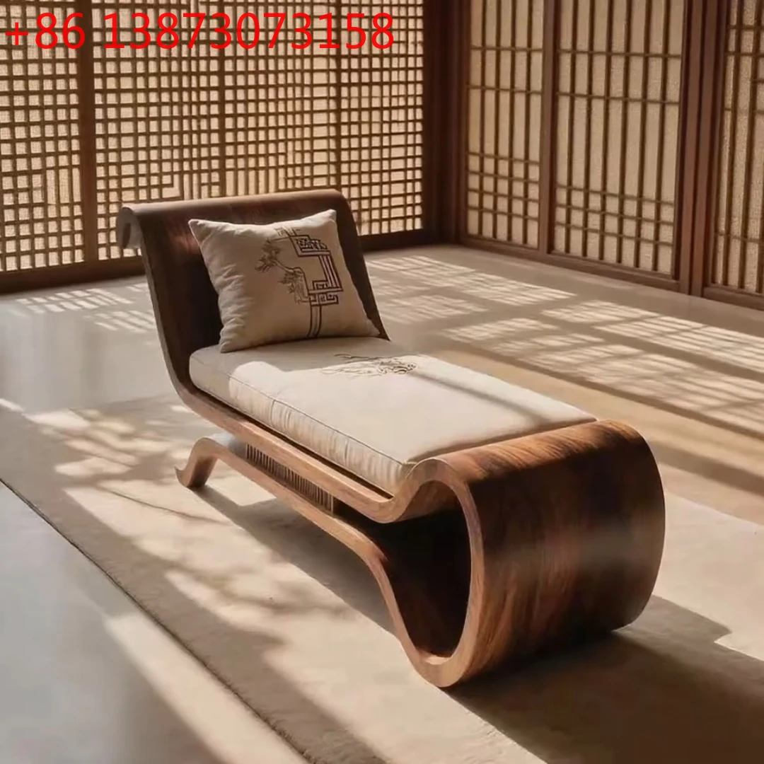 New Chinese-style special-shaped chaise longue, high-end solid wood beauty couch